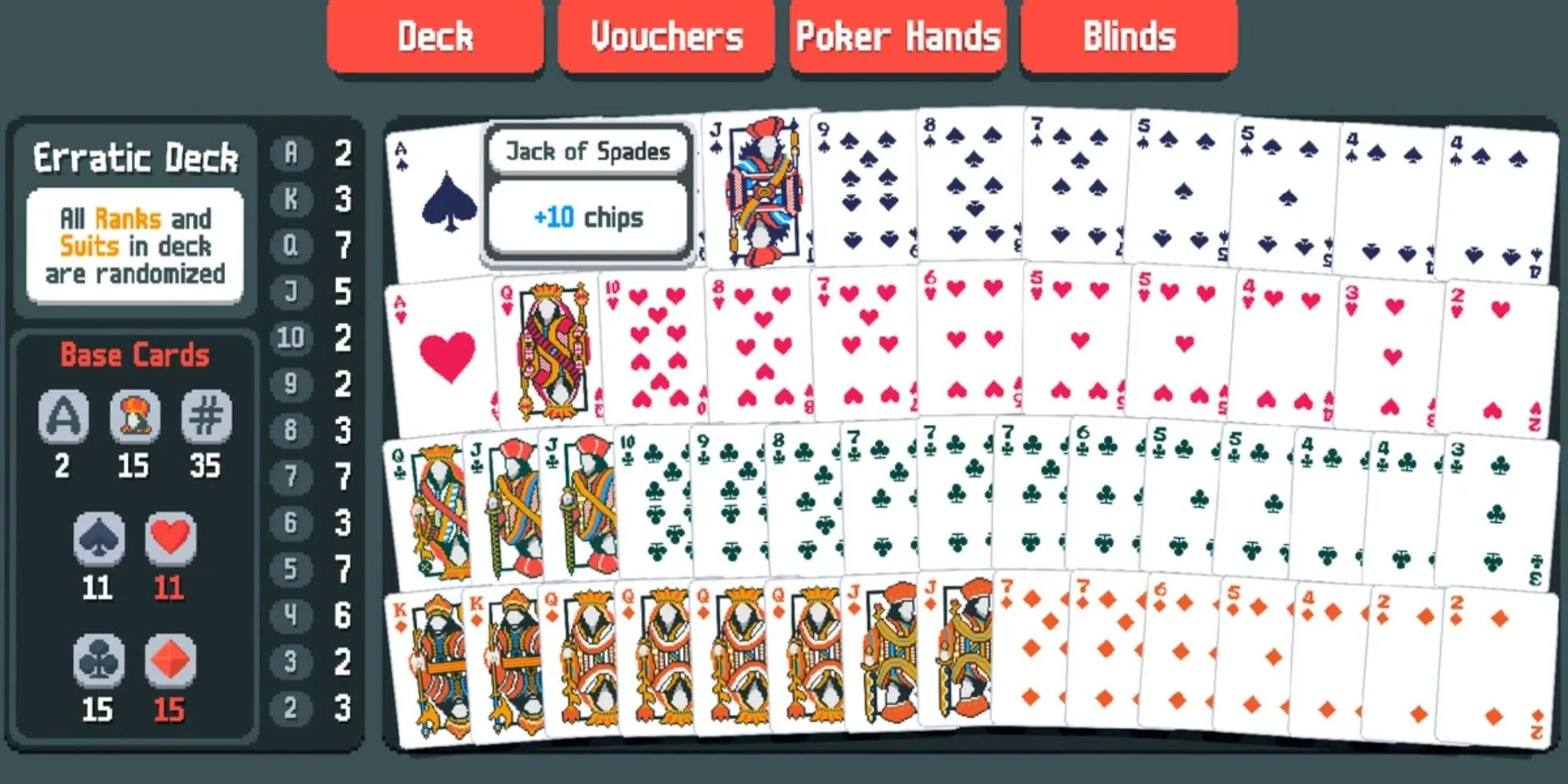 Showing The Full Deck and Order in Balatro to plan out your next moves